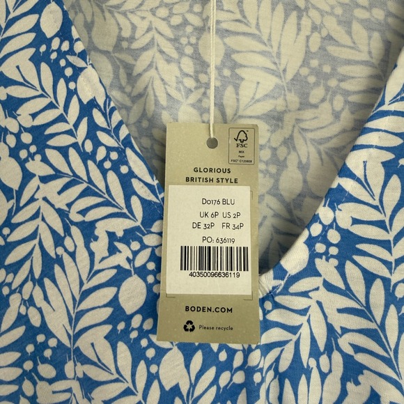 Boden Women Botanical Leaf Print Tassel Belt Maxi Dress Size US 2P Lightweight - Picture 5 of 13